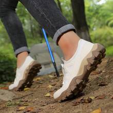 New Men's Casual Sports Shoes, Breathable Hiking Shoes, Non-Slip Durable Outdoor Shoes, Solid Color Sports Lace-Up Mesh Patchwork