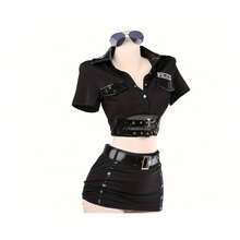 Black Mini Uniform, Tights With Hat, Black Pants, Party Costume, Halloween Costume