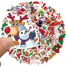 50Pcs Cartoon Christmas Stickers Cute Merry Christmas Stickers Christmas Decor Cute Christmas Party Gifts Stickers Vinyl Waterproof Stickers For Journaling Computer Scrapbook Luggage Water Bottle Phone - Multicolor - View 3