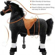 Ride On Horse,Horse Ride On Toy, M Size Riding Horse Mechanical Walking Action Plush Animal For 4 Years To 9, Max Load 165 LBS ,L Size Riding Horse Mechanical Walking Action Plush Animal For 7 Years Old To Adult, Max Load 187 LBS,No Battery Or Electricity - 黑色 - 查看 6