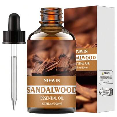 NIVAVIN 30ml/60ml/100ml Olio essenziale di Sandalo, adatto per idratazione del viso, cura di capelli, pelle e corpo, creazione di profumi, aromaterapia, massaggio, nutrimento della pelle, profumo duraturo, confezione elegante, ottima idea regalo