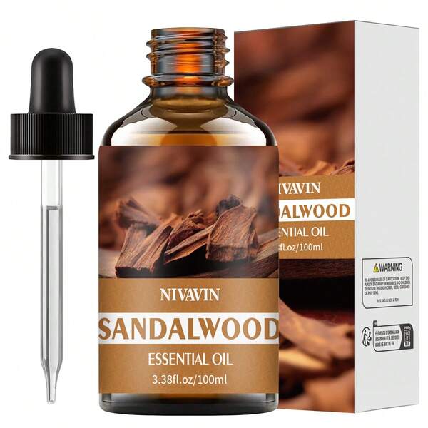NIVAVIN 30 ml/60 ml/100 ml Huile essentielle de santal, convient pour l'hydratation du visage, les soins capillaires, cutanés et corporels, la fabrication de parfums, l'aromathérapie, le massage, la nutrition de la peau, une fragrance longue durée, un bel emballage, un excellent choix de cadeau