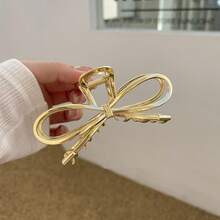 1 PC Golden Bowknot Hair Claw Clip Alloy,Elegant Non-Slip Strong Hold Grip Hair Jaw Clip,Non-Slip Alloy Design For Thick Hair,Hair Catcher Clip,School Stuff, College - 金色 - 查看 1