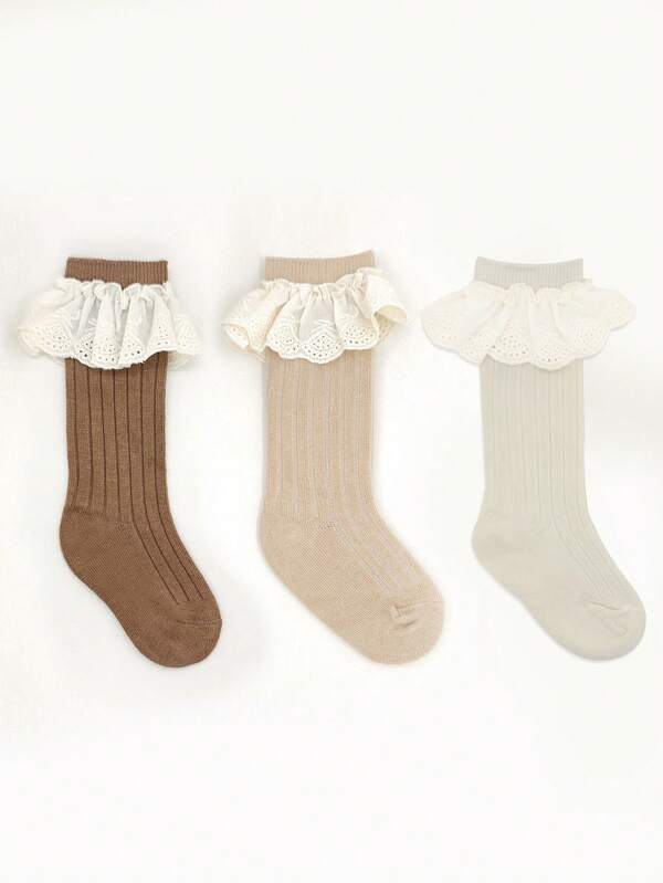 3 pares de calcetines de media caña con lazo de lino, calcetines de estilo español dulce de princesa para niños, calcetines de baile