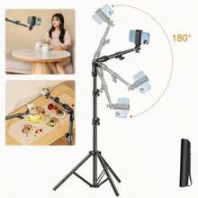 1 pieza El trípode ajustable multifuncional con brazo telescópico cuenta con rotación libre y ajuste de altura de 180 grados. Tiene una estructura robusta, posicionamiento flexible para la creación de contenido y materiales de alta calidad - Adecuado para cocinar, grabar alimentos y transmisión en vivo para vacaciones de verano, viajes, actividades al aire libre, transmisión en vivo, equipo de palo de selfie para grabación estable de Vlogging con alta capacidad de carga
