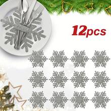 12pcs Festive Felt Snowflake Christmas Utensil Holders - Polyester Non- Fabric, Hand Wash Only, Ideal For Holiday Party Table Decorations, Christmas Decorations(6/12pcs)