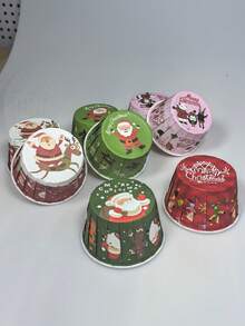 50pcs/100pcs Random Christmas Pattern Cupcake Liners, Heat-Resistant Paper Cupcake Trays, Round Baking Cups, Suitable For Birthday, Wedding, Party Christmas Christmas Decorations Christmas Pajamas Christmas Gifts Christmas Decor