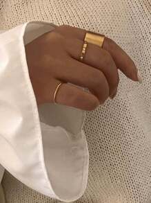 1pc 18K Gold Plated Shiny Square Diamond Ring, Stainless Steel Waterproof & Fade Resistant, Suitable For Daily Wear, Party, Mother's Day Gift