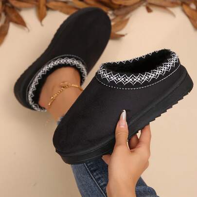 Boots For Women Plush Lined House Clogs Braided Detail Platform Comfort