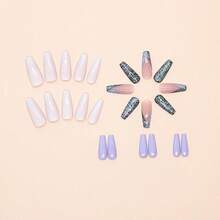 Long Coffin Press On Nails Glitter Full Cover Glue On Nails Sparkly Fake Nails Long Coffin Nail Press Ons Acrylic Artificial Nails Cute Stick On Nails For Women 24Pcs - 長款-C5C32 - 查看 2