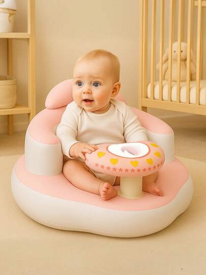 1 pieza Sofá inflable y plegable para bebé con diseño de pato y oso, asiento antideslizante para bañera para que el bebé se siente y se bañe