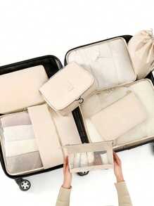 9 件套旅行行李打包袋收纳袋，可收纳洗漱包、化妆包、内衣、鞋子和衣物，分类收纳袋，旅行背包旅行包行李箱旅行装备旅行必备品，返校搬家袋收纳袋 - 彩色 - 查看 8