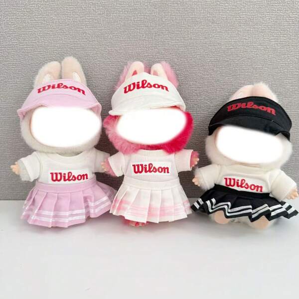 1 pieza (solo conjunto) Conjunto de falda plisada y sombrero de sol de vinilo para muñeca, ropa para muñeca Labulabu de 17cm