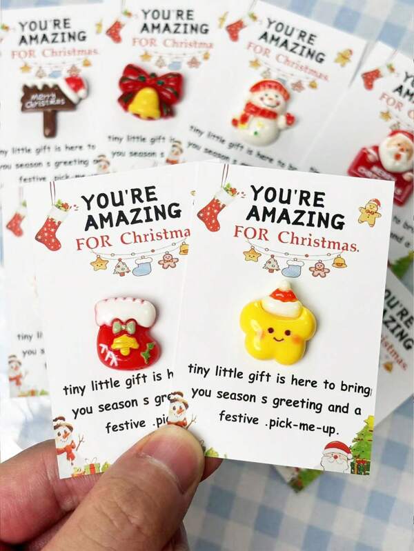 10pcs Fun [Christmas] Mini Hug Cards For Friends, Holiday Christmas Encouragement Cards With Resin Santa Claus, Stockings, Gingerbread, Snowman, Reindeer, Atmosphere Decoration Gifts, Emotional Gifts, Perfect For Friends And Family, Including Inspiring "You're Awesome" Cards, Valentine's Day Gifts, Friendship Gifts, Christmas Gifts