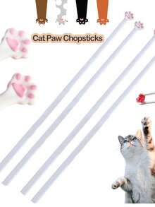 3双猫爪筷子 - 1双可爱猫爪印可重复使用轻便防滑筷子，猫咪主题趣味礼物，猫咪爱好者的理想之选 - 彩色 - 查看 2