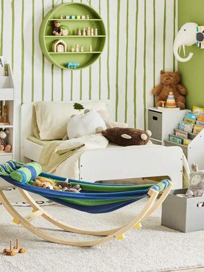 SoBuy Sensory Swing, Sensory Spinning Chair, Spinning Chair For KMB16-J Rocking Chair  Relax Lounge Chair With Cushion Recliner With Headrest And Adjustable Footrest Children Room Furniture Turquoise Morden Style Minimal Style Nordic Style Wood