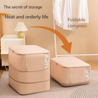 1 件大容量可扩展压缩储物袋，带拉链的涤纶可折叠被子收纳袋，便携式可折叠衣物收纳盒，用于棉被床上用品毛毯和服装，节省空间的旅行打包袋