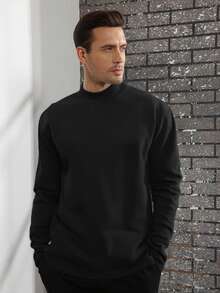 1pc Solid Color Crew Neck Casual Undershirt, Soft, Comfortable, Warm And Skin-Friendly, Essential For Daily Casual Wear, Autumn/Winter - Black - View 1