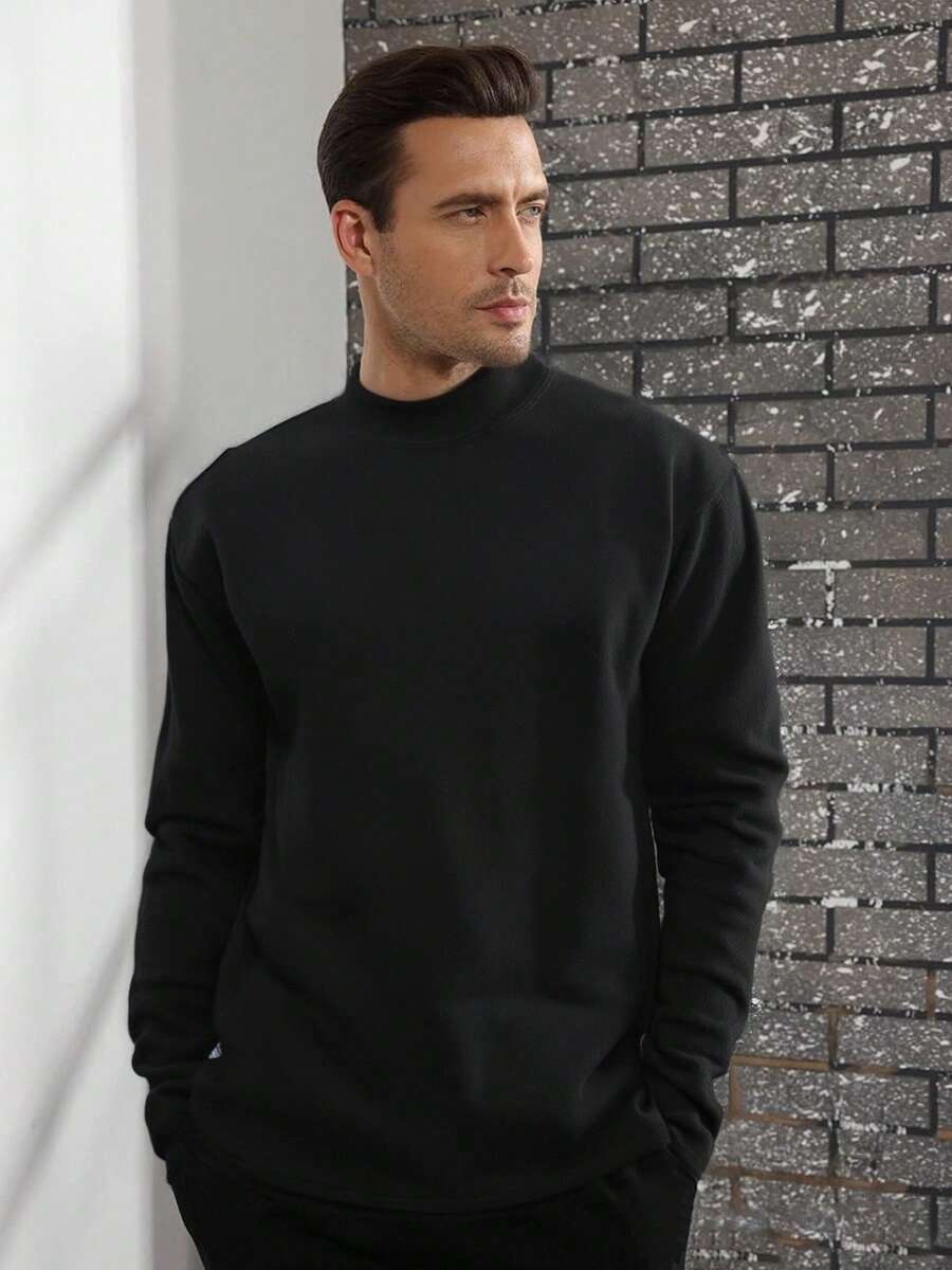 1pc Solid Color Crew Neck Casual Undershirt, Soft, Comfortable, Warm And Skin-Friendly, Essential For Daily Casual Wear, Autumn/Winter - Black - View 1
