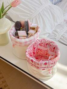 1个帆布抽绳圆筒化妆包，女士抽绳旅行化妆包，抽绳帆布水桶包，可爱碎花抽绳化妆包，大容量化妆品收纳包，旅行圆筒化妆包，洗漱包，女士帆布圆形手提包收纳包，手提包钱包收纳包，圆形化妆袋，水桶形化妆包 - 彩色 - 查看 4