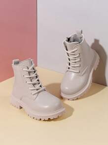 1 Pair Kids Boots, PU Design Heart-Shaped Zipper Thick Sole Boots, Suitable For Boys And Girls, Elementary/Middle School Students, All Seasons, Commuting, Holidays, Parties