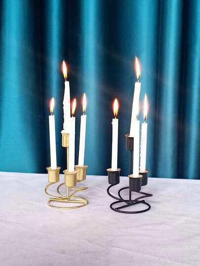 4pcs Metal Candle Holders, Christmas & Halloween Tabletop Decor, Candlelight Dinner, Photo Props, Wedding Anniversary, Home & Hotel Decoration, Birthday Gift, Suitable For Dining Table Center, Wedding, Catering, Party (Candles Not Included)