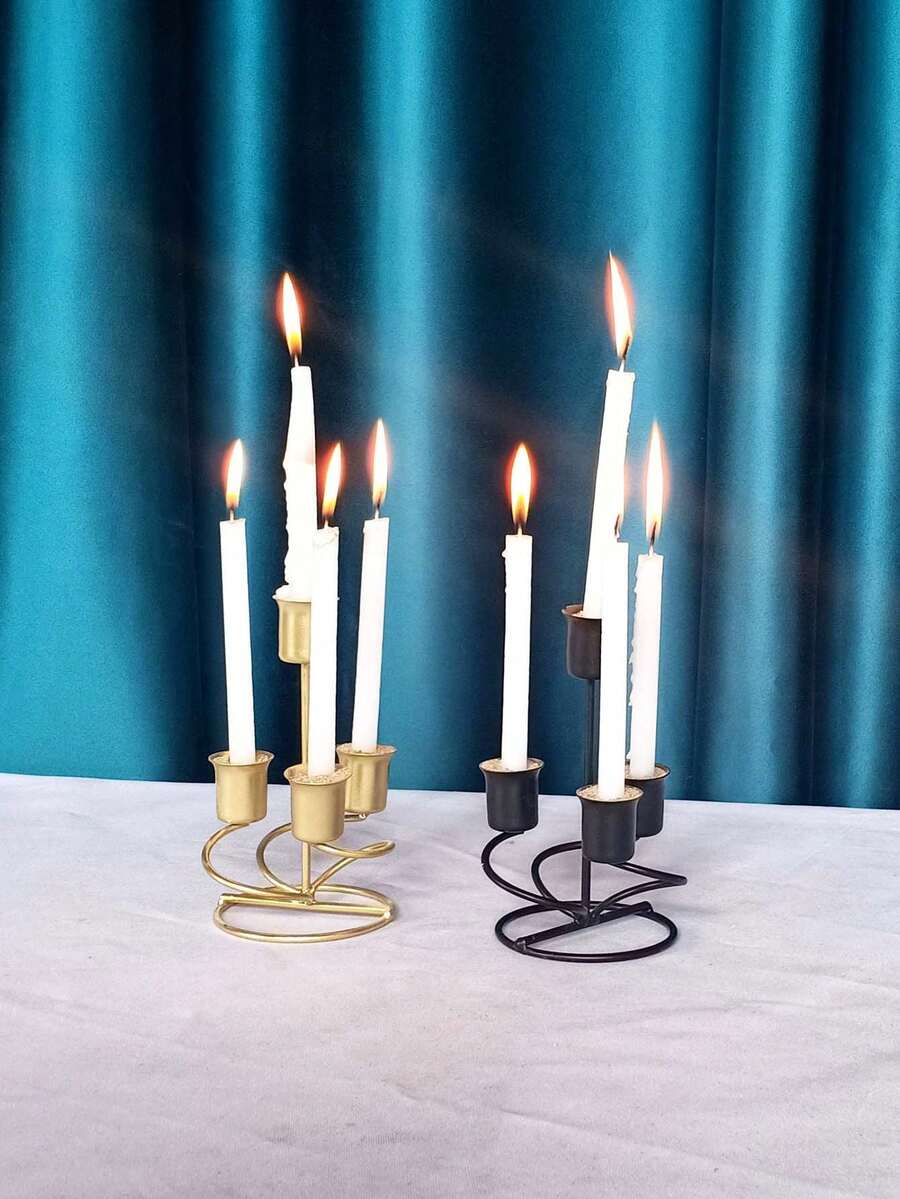 4pcs Metal Candle Holders, Christmas & Halloween Tabletop Decor, Candlelight Dinner, Photo Props, Wedding Anniversary, Home & Hotel Decoration, Birthday Gift, Suitable For Dining Table Center, Wedding, Catering, Party (Candles Not Included)