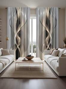 2pcs 2D Polyester Blackout Curtains, Filtering Sunlight, Machine Washable, Suitable For Bedroom, Living Room And Office, Home Decor - Multicolor - View 5