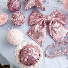 1pc 8cm Pink Foam Christmas Ball Ornament, Ins Style Christmas Tree Decor Pink Set, Glitter Girly Pink Christmas Tree Home Decoration Hanging Pendant