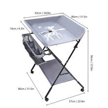 25KG Baby Changing Table - Foldable Diaper Care Station With Cute Prints & Wheels, Height Adjustable Unit With Storage Bags, Portable Massage Table For Parents - Grey - View 8