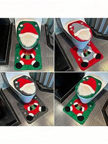 1pc New Christmas Faceless Old Man Toilet Cover For Home Christmas Toilet Cover Christmas Toilet Decoration, New Faceless Old Man Toilet Cover Set, Extends The Festive Atmosphere To Every Corner~ The Cute Faceless Old Man Design Has A Soothing Effect, With A Red Fur Hat Paired With White-Edged Fur. The And Endearing Image Instantly Makes The Toilet Cute. Toilet Seat Cover + Floor Mat Set Design.