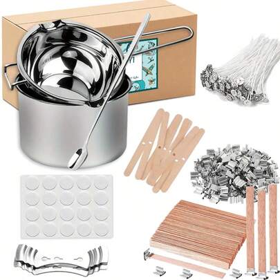 Kit Pembuatan Lilin DIY, Termasuk Panci Pelebur Lilin, Sumbu Lilin, Stiker dan Penahan Sumbu, Alat Pemusat Sumbu, Cocok untuk Pembuatan Lilin Aromaterapi dan Kerajinan Lilin