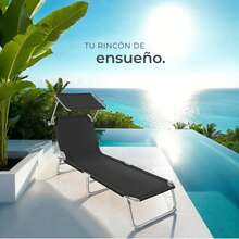 MIKOMIKA Tumbona de Playa Reclinables con Parasol Ajustable | Plegables y Portátiles | para Jardín, Terraza, Piscina o Camping | Aluminio Ligero y Tela Transpirable Resistente Exterior - SILLA-P90-NEGRO - Ver 9