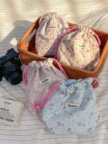 1 pezzo Borsa multifunzione con stampa floreale ditsy, borsa per fotocamera, borsa per il trucco, borsa con coulisse, borsa da viaggio, borsa per il trucco portatile, borsa per prodotti per la cura della pelle, borsa per articoli da toeletta, organizer per gioielli, organizer per rossetti, organizer per oli per le labbra, organizer per smalti, organizer per fermagli per capelli, portafoglio, elementi essenziali da viaggio, elementi essenziali per dormitorio, regali di compleanno, regali per damigelle, regali per la mamma, regali per insegnanti, regali di San Valentino