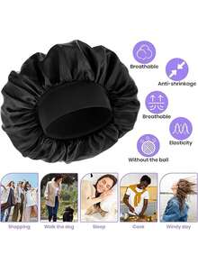 2 Pieces Heatless Hook And Loop Curling Iron Sleep Cap Set, Lazy Curling Iron, Satin Heatless Curling Iron Headband, No Hair Damage, Sleep Curls, Big Waves, Suitable For Long Hair, With Silk Sleep Cap - Multicolor - View 5