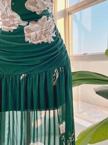 CurvyTilda 大码针织网眼褶饰抹胸连衣裙