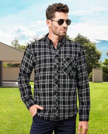 Mens Flannel Shirts Long Sleeve Dress Shirts For Men Casual Button Down Big And Tall Button Up Shirt - Black White Plaid - View 5
