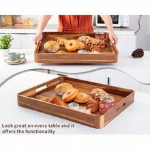Large Wooden Ottoman Tray Great 22"X18" Rectangle Trays For Big Ottoman Counter Huge Kitchen Wood Serving Tray Round Corner Living Room Coffee Table Decor Centerpiece Organizer Trays - 22x18長方形托盤相思木 - 查看 3