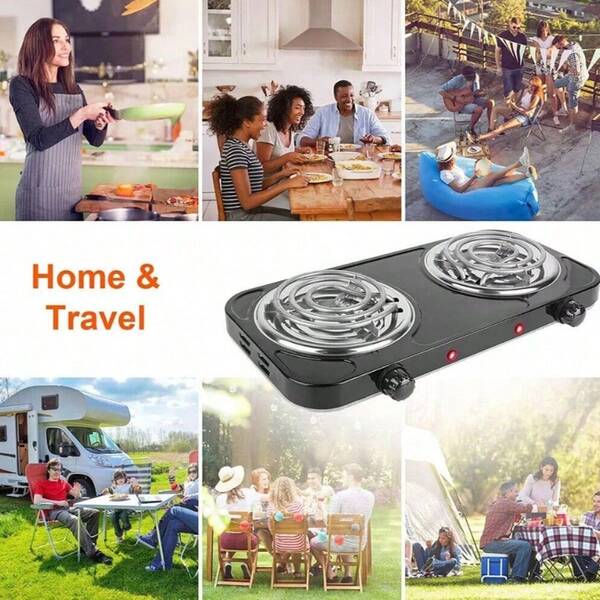 Portable Double-Burner Household Mini Electric Heating Stove And Charcoal Burner Hot Plate, Double Burner, 2000W Portable Electric Stove For Cooking With 5 Levels Adjustable Temperature & Dual Control, Countertop Double Coil Burner Cast Iron Cooktop For All Cookwares Home Camp RV