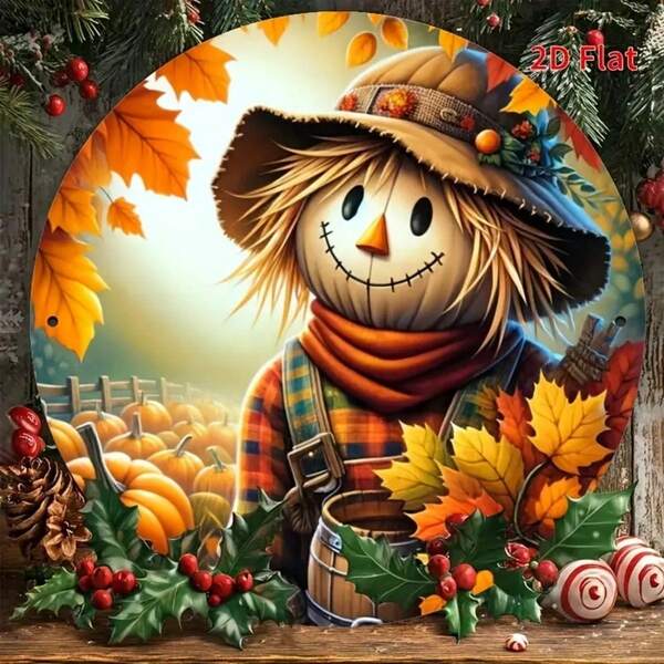 1 pieza Placa de metal con diseño plano 2D de espantapájaros lindo, adecuada para colocar en cestas de otoño, aplicable para decoración del hogar, cafetería, granja con tema de Halloween, diseño plano 2D, decoración perfecta para habitación, decoración de Halloween, decoración del hogar, decoración de dormitorio, decoración de pared, decoración de fiesta, decoración de patio exterior, adecuada para regalar, decoración de Halloween para habitación, decoración de jardín de Halloween para regalo, decoración de hadas para festivales