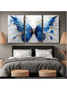 Decorative Frame Kit 3 Pieces Blue Butterfly Luxury Living Room, Bedroom, Office - G - Xem 2