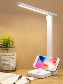 Lampada da scrivania a LED con design pieghevole, luminosità regolabile, supporto per telefono, luce da lettura delicata per gli occhi per camera da letto, dormitorio, studio per bambini, regalo per il ritorno a scuola