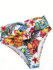 Conjunto de três peças de biquíni, sutiã com amarração gráfica com estampa floral, capa de cardigã, roupas de banho e roupas femininas - Branco - Visão 9