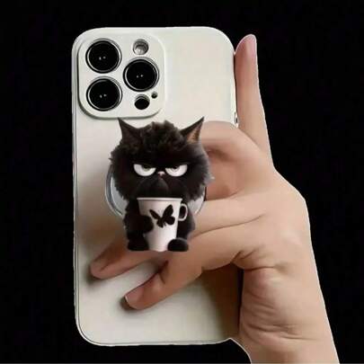 1pc Cute Cat Design Acrylic Phone Holder, Expandable Grip, Universal Compatibility And Shock-Resistant Stand, Suitable For Most Smartphones, Gift For Friends, Black Cat Holder Compatible With IPhone, Android Phone, Gift For Birthday, Family, Friends Push-Pull Phone Grip Phone Accessories