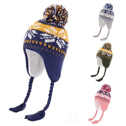 Gorros de invierno con orejeras para niños y niñas pequeños, gorro de punto con forro térmico