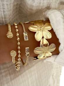 21/16/10/5 pezzi Set di braccialetti eleganti e alla moda dal design vintage, con fiori in resina colorati, perle, strass, forme geometriche, plissettature, nodi, lucidi, chunky, adatti per vacanze, feste, regali, uso quotidiano (consegna casuale)