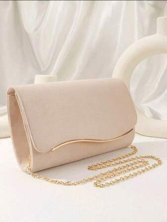 Borsa clutch grande da donna in beige, borsa da sera per cerimonia con catena rimovibile, elegante in velluto