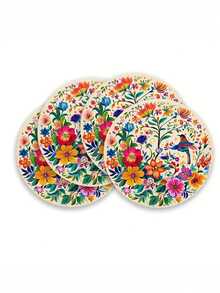 4/6 piezas Manteles individuales redondos de estilo mexicano vibrante con flores y pájaros, manteles de mesa de lino de 35 cm con flores coloridas y colibríes - perfectos para fiestas, cocina y decoración del comedor, manteles individuales vibrantes para mesa de fiesta