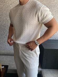 Men's Summer Twisted Crew Neck Short Sleeve Knit Sweater - White - View 4
