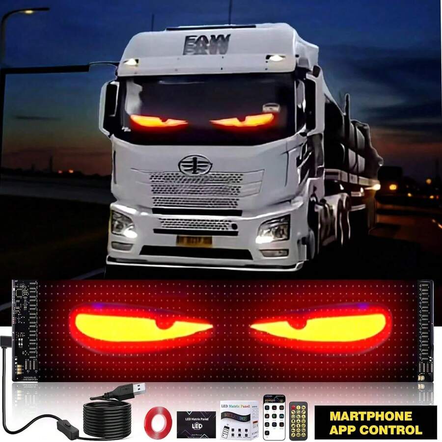 Paquete Luces LED Suaves para Automóviles | Pantalla Matriz de Píxeles + Ojos de Diablo | Publicidad Desplazante Multilingüe | Diseño Sin Batería(Fácil Instalación) - 12 * 59,5 cm - Ver 1